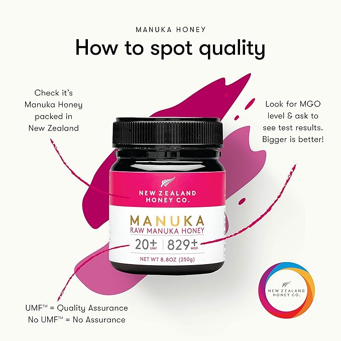 New Zealand Honey Co. Raw Manuka Honey UMF 20+ / MGO 829+ | UMF Certified Raw Medical Grade Honey | 8.8oz