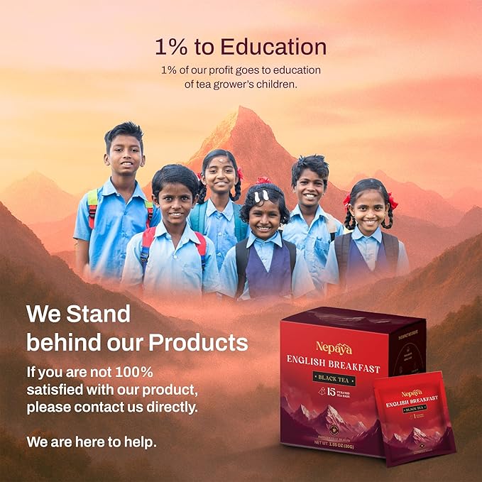 Nepaya English Breakfast Black Tea – 15 Pyramid Tea Bags, Strong & Robust, High Caffeine, Biodegradable, Himalayan Whole-Leaf Breakfast Tea