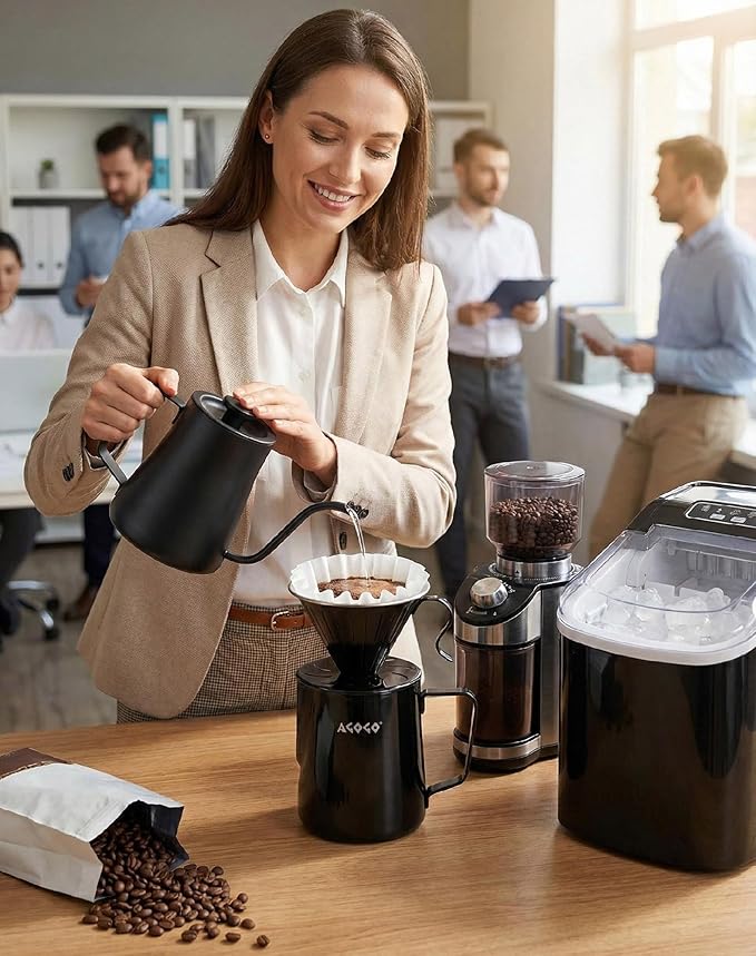 AGOGO Portable Pour Over Coffee Maker V60 Set - Easy Cleaning Compact 304 Stainless Steel Dripper for Camping & 50 Filters Paper & Cleaning Rag Black 30oz