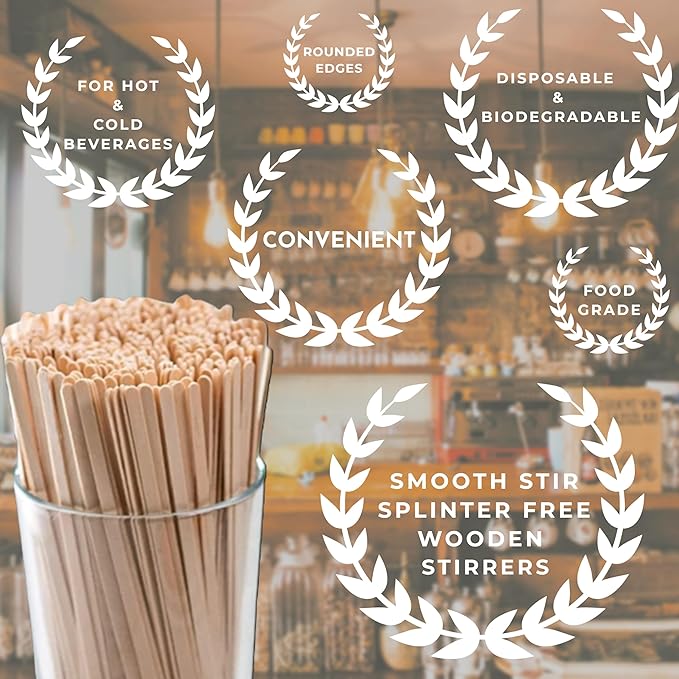 Pomp 5.5" Inch Wooden Coffee Stirrers (500 Pack) | Eco-Friendly & Biodegradable Birchwood Stir Sticks for Hot Drinks, Home, Office, and Breakroom Use