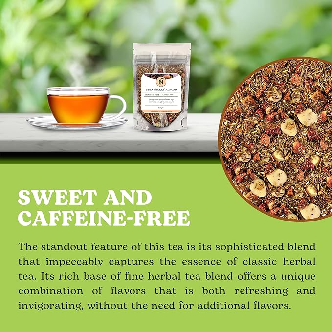 Nelson's Tea - Strawberry Almond - Rooibos Loose Leaf Tea - Caffeine Free - Red & green rooibos tea, almonds, and strawberries (Sample 0.4 Oz)
