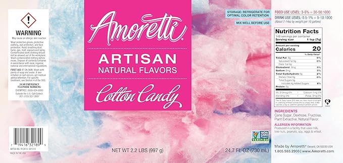 Amoretti - Natural Cotton Candy Artisan Flavor Paste, 2.2 lbs, Perfect For Ice Cream, Beverages, Cakes, and more, Preservative Free, Vegan, Gluten Free, No Artificial Sweeteners, Highly Concentrated