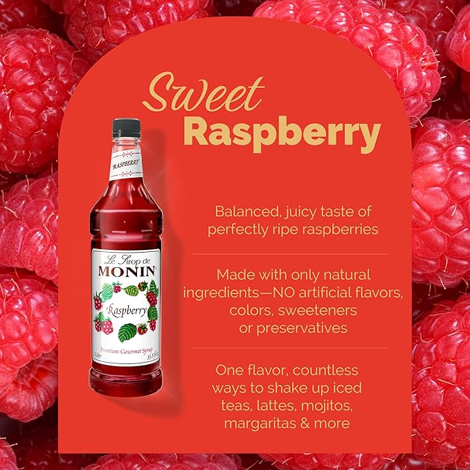 Monin - Raspberry Syrup, Sweet and Tart, Great for Cocktails and Lemonades, Gluten-Free, Non-GMO (1 Liter, 4-Pack)