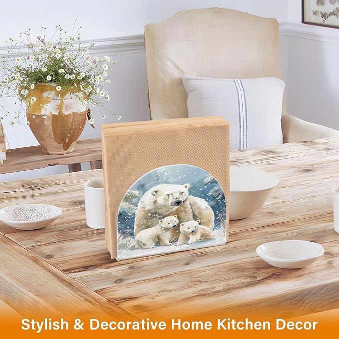 Polar Bear Napkin Holder for Table Paper Cocktail Napkin Holders for Kitchen Dinning Acrylic Dinner Napkin Dispenser for Dinner Home Decor Bar 2 Pack