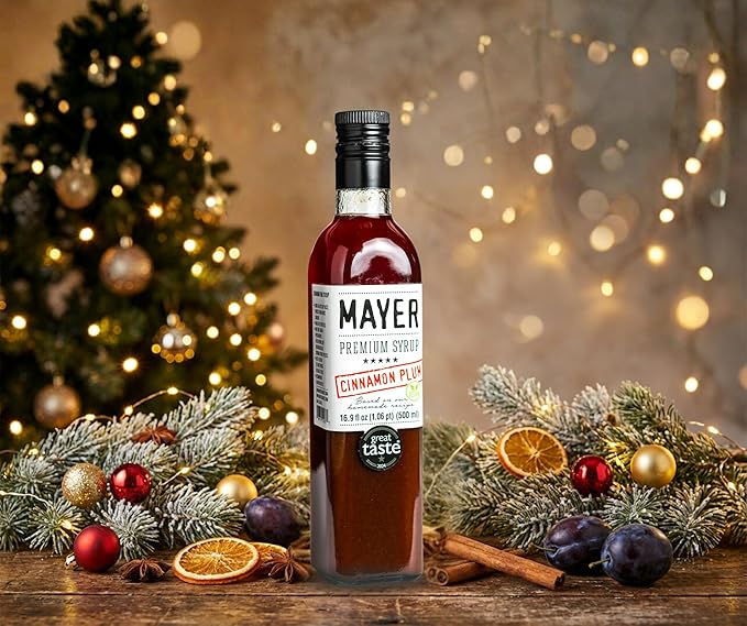 Mayer Premium Cinnamon Plum Syrup – Award-Winning, All-Natural, Vegan, Gluten-Free, Made with 100% Real Fruits, (16.9oz), Perfect Coffee Syrup & Cocktail Syrup, No Artificial Additives (1 Pack)