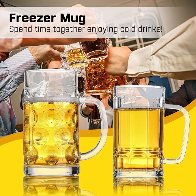 20oz Large Heavy e Glass Beer Mugs for Freezer Set of 4 with Handle, Large Glass Beer Stein, Beer Cup Mug for Water, Drinks, Lead-Free Glasses for Men in Pub, Home