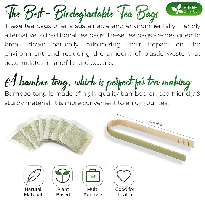 FreshDrinkUS, Premium 40 Jasmine Green Tea Bags, 100% Natural & Pure from Jasmine Green Herbal Tea. Made with Natural Material Tea Bags. No Sugar, No Gluten, Vegan.