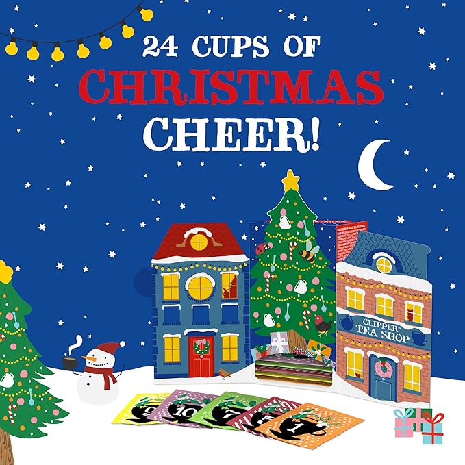 Clipper Tea: Tea Advent Calendar for 2025 Christmas Holiday – Sampler Set Gift w/ 12 Organic Flavors, Mix of Lemon, Ginger, Sleep, Herbal, Green & Black Tea Blends – 1 Variety Pack, 24 Individual Bags