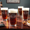 HomeWetBar Custom Pint Glasses Set of 4 - Personalized Beer Glasses Set, Marquee Beer Pint Glasses