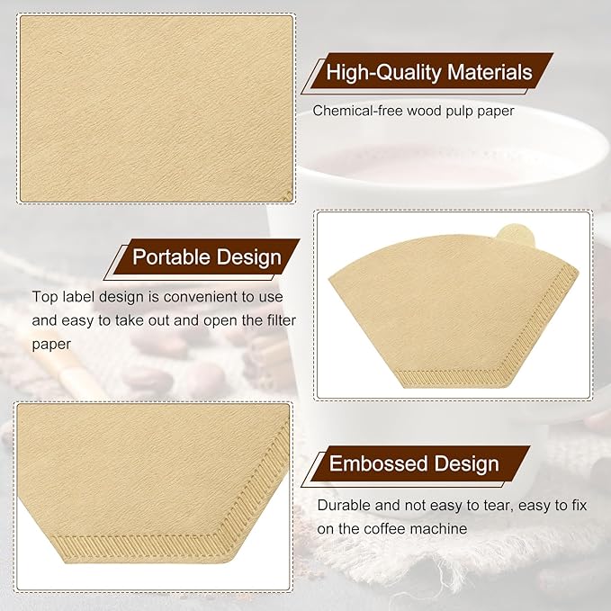 uxcell 100Pcs Coffee Filters, Disposable Fan-Shaped Paper Filter for 1-2 Cups, Suitable with Home Office Use and Drip Coffee Maker, Wood Color(U1O1)