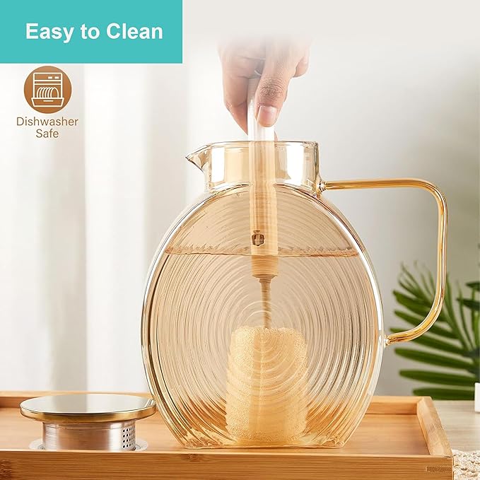 Glass Water Pitcher with Lid for Fridge- 2L Borosilicate Glass Juice Pitcher, Sun Tea Jar Lemonade Drink pitchers Water Jug for Party