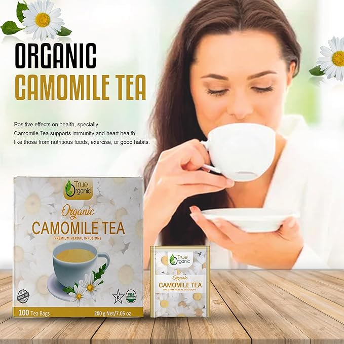 True Organic Premium Chamomile Tea |100 Count Tea Bags | USDA Organic & Kosher Certified |100 Envelop Organic Chamomile Tea Bags for Your Home & Cafe.
