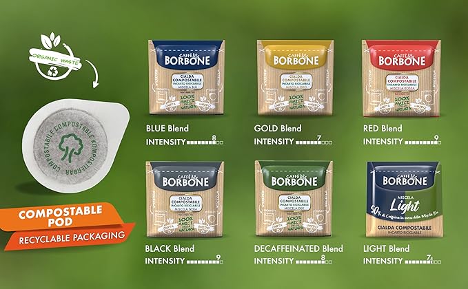 Caffè Borbone Espresso Paper Pods, Green Blend, Decaffeinated, Medium Roast ESE Pods, Authentic Italian Espresso - 50 Count