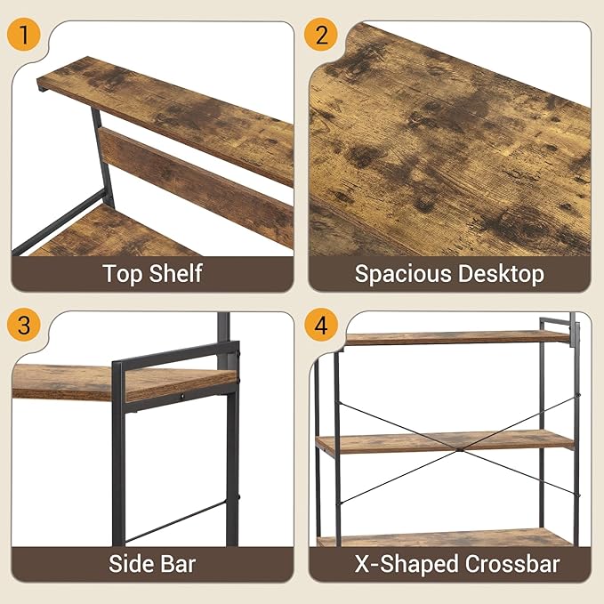 4-Tier Kitchen Baker's Rack with Power Outlet, Microwave Stand and Storage Shelves, Coffee Station Organizer (Rustic Brown)