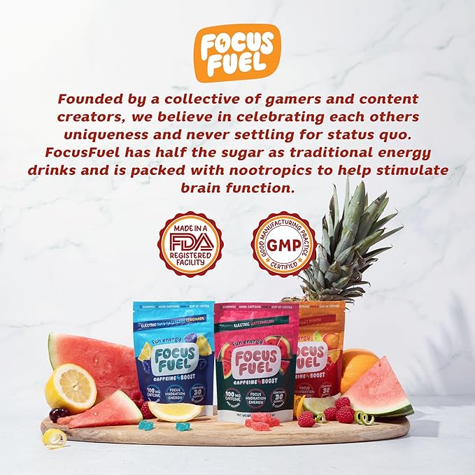 FocusFuel Energy Chews – Fruit Punch Flavor (15 Servings) – 100mg Caffeine + L-Theanine + B12, Magnesium – Boost Focus & Energy – No Crash or Jitters