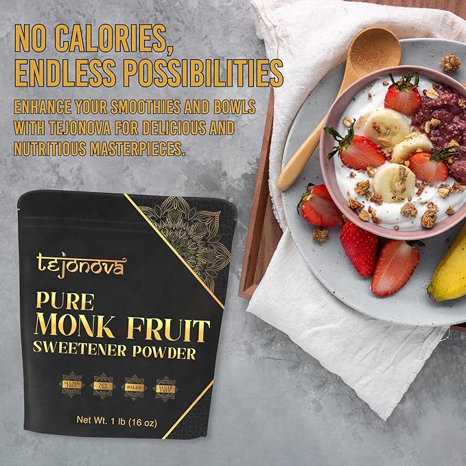 tejonova Monk Fruit Sweetener, 1 lb, Monk Fruit Extract Powder, Monkfruit Sweetener Pure Flavor, Monk Fruit Sweetener No Erythritol, Ideal Monkfruit Sweetner and Keto Sugar Substitute, 1465 Servings