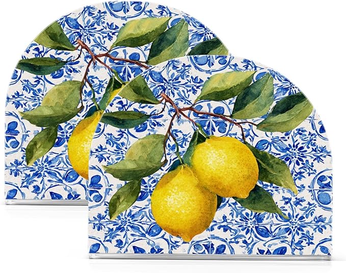 Lemon Tile Blue Napkin Holder for Table Paper Cocktail Napkin Holders for Kitchen Dinning Acrylic Dinner Napkin Dispenser for Dinner Home Decor Bar 2 Pack