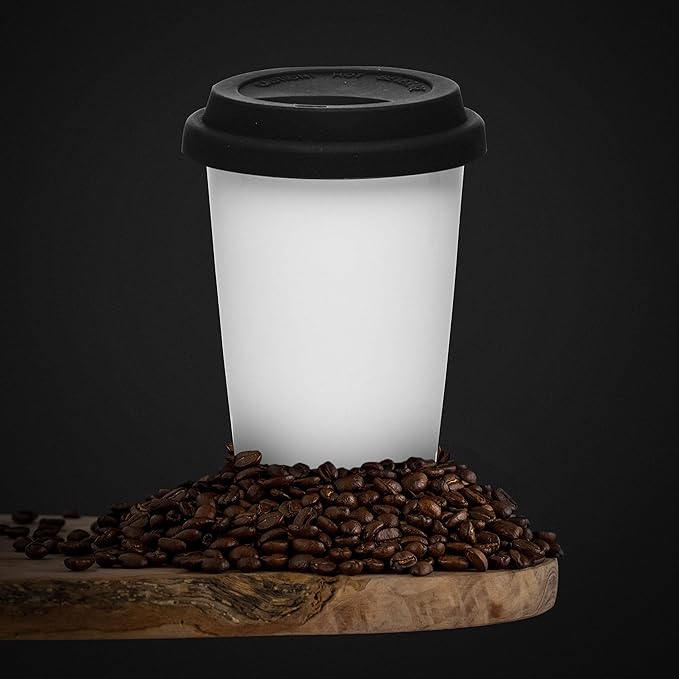 DISCOUNT PROMOS 11 oz. Double Wall Ceramic Tumblers with Lid - 6 Pack - Black