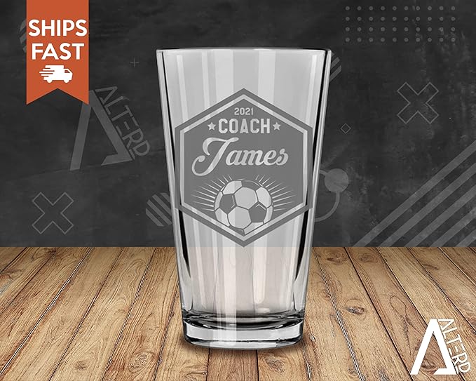 Soccer Coach Beer Glasses - Soccer Coach Gifts Personalized Coach Pint Glass Engraved Coach Award Soccer Beer Glass End of Season Gifts Coach (Soccer, Single Pint Gift Box)