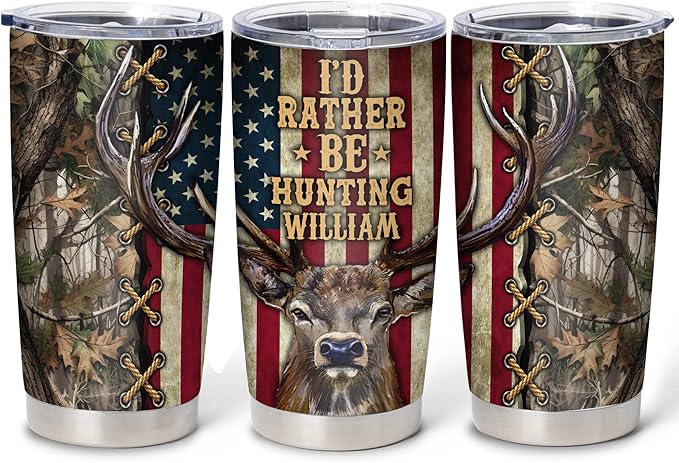 Hyturtle Personalized Hunting Gifts For Men - Deer Hunting Tumbler 20 Oz Travel Coffee Mug Stainless Steel - Fathers Day Hunting Gift For Dad, Him, Boy, Husband, Hunters From Son, Wife On Birthday