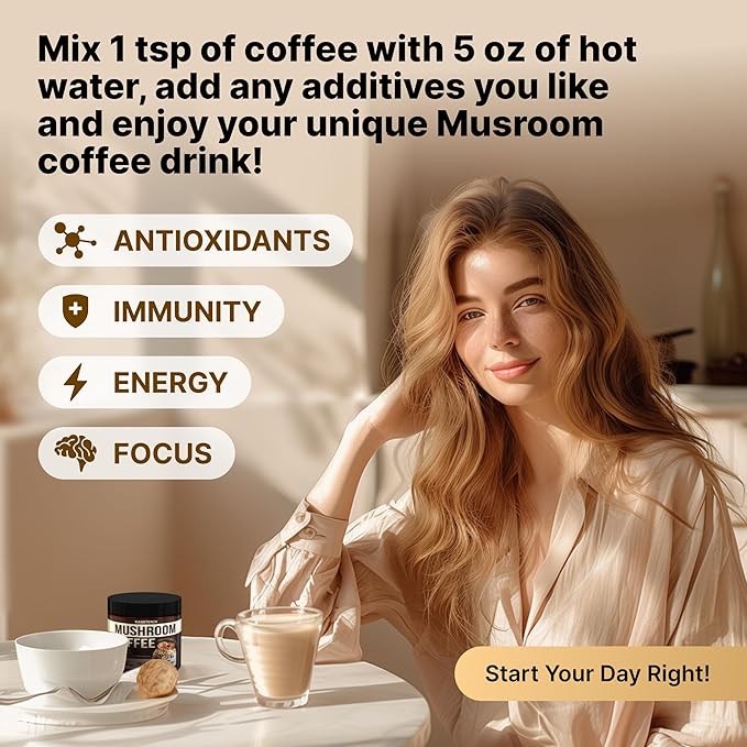 Mushroom Coffee Organic - 9 Mushroom Adaptogen Mix - Lion's Mane, Chaga, Turkey Tail, Reishi, Shiitake - Instant Mushrooms Coffee for Gut Health, Energy, Mental Clarity - 60 Servings