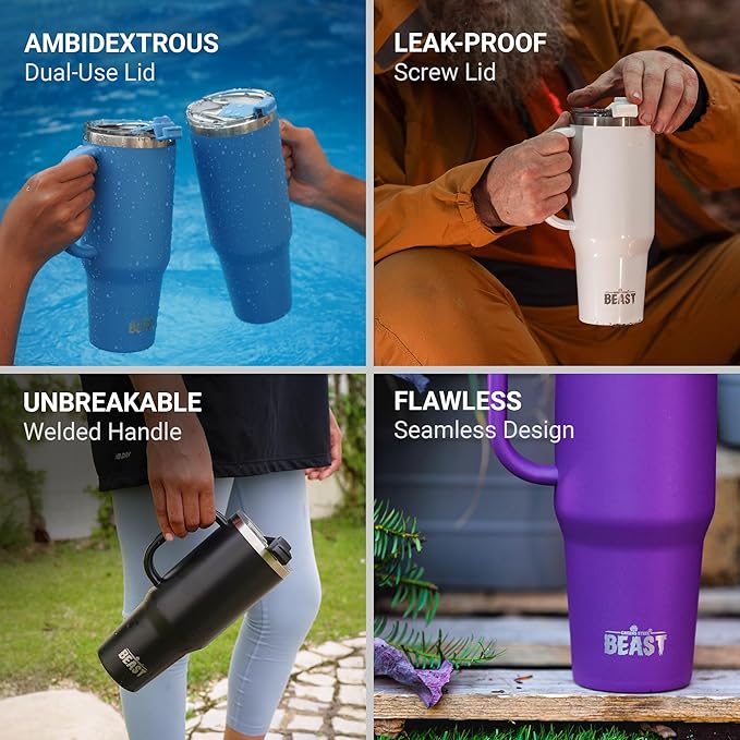 Beast 42 oz Tumbler Stainless Steel Vacuum Insulated Coffee Ice Cup Double Wall Travel Flask (Blossom Pink)