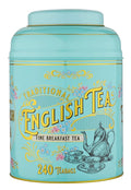 New English Teas Vintage Victorian Tea Tin with 240 English Breakfast Teabags for Tea Lovers, Forget Me Not Florals & Classic Tea Set Design