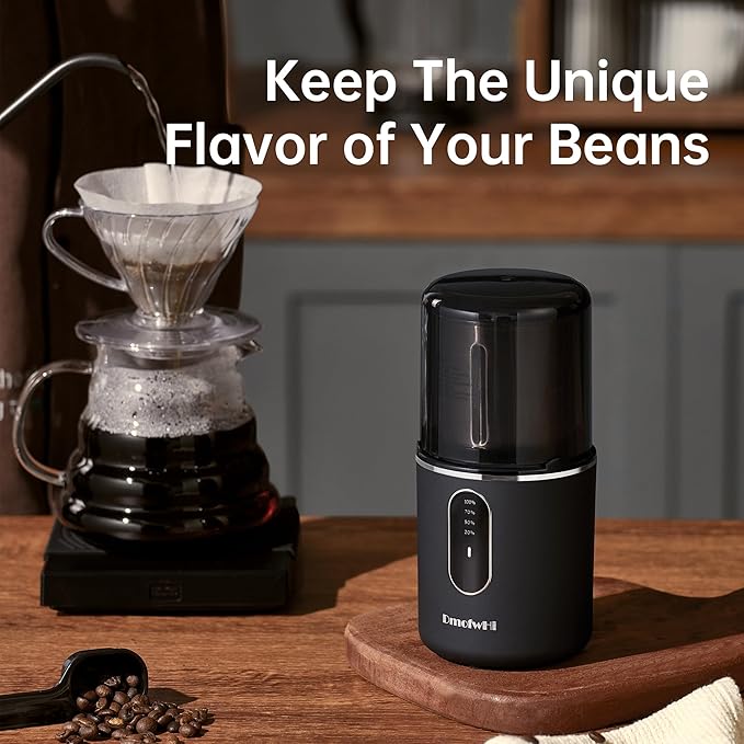 DmofwHi Cordless Coffee Grinder Electric, USB Rechargeable Coffee Bean Grinder with 304 Stainless Steel Blade and Removable Bowl-Black