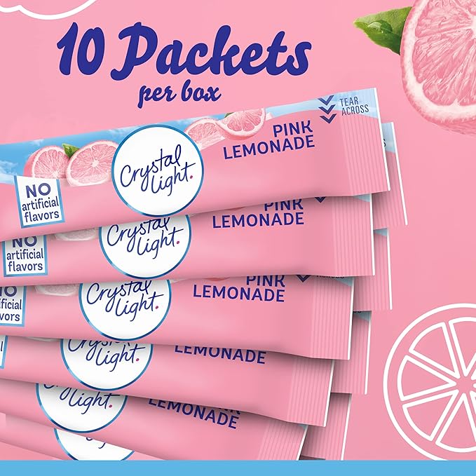 Crystal Light Pink Lemonade Naturally Flavored Powdered Drink Mix, 10 ct On-the-Go-Packets (Pack of 4)