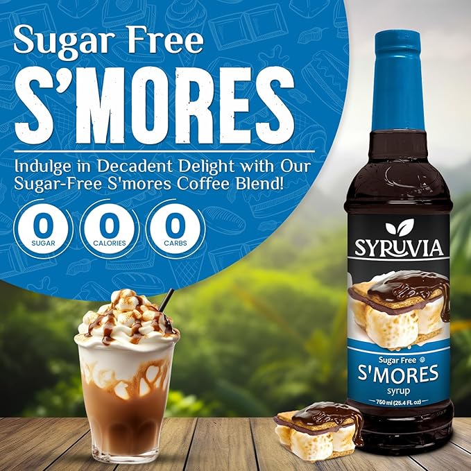 Syruvia Sugar Free Coffee Syrup, S'mores Flavored Syrup for Drinks, Lattes, and Desserts – 25.4 fl oz