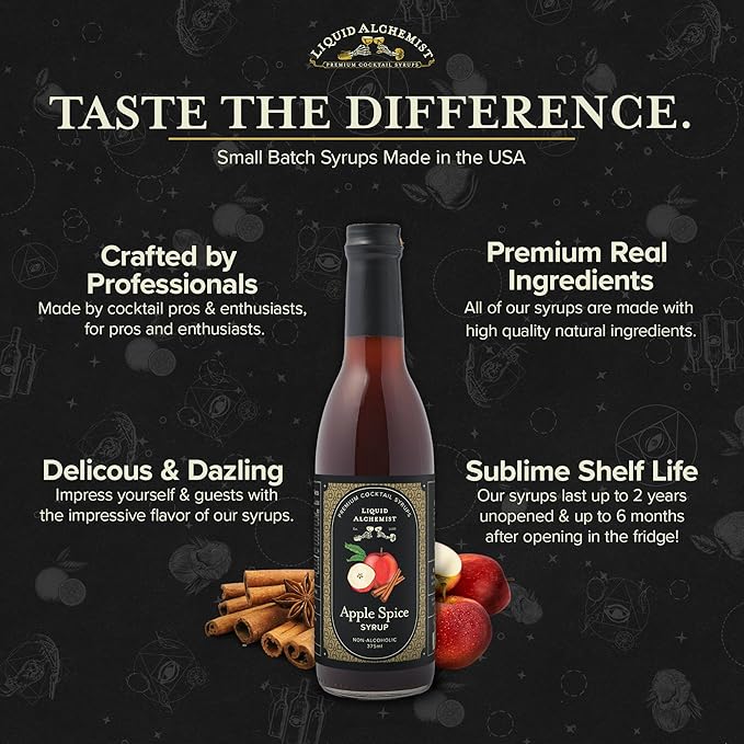 Liquid Alchemist Apple Spice Syrup for Cocktails - Real Ingredients Make our Apple Syrup for Drinks Perfect for a Fall Themed Old Fashioned Mix (12.7 oz)