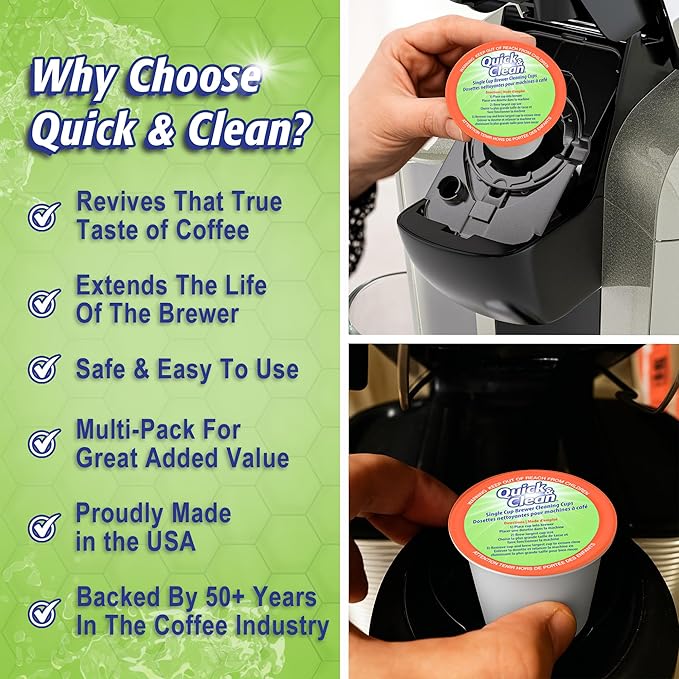 Quick & Clean [18-Pack] Cleaning Pods - K Cup Cleaner Pods for Keurig - 2.0 Coffee Machine Compatible, Removes Stains, Non-Toxic and Eco-Friendly