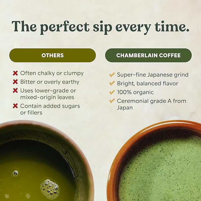 Chamberlain Coffee Ceremonial Matcha Green Tea Powder - First Harvest - Japanese Green Tea + Original Grade Matcha - Hot or Iced - Organic, Vegan & Gluten-Free Matcha Powder, 1.06 oz