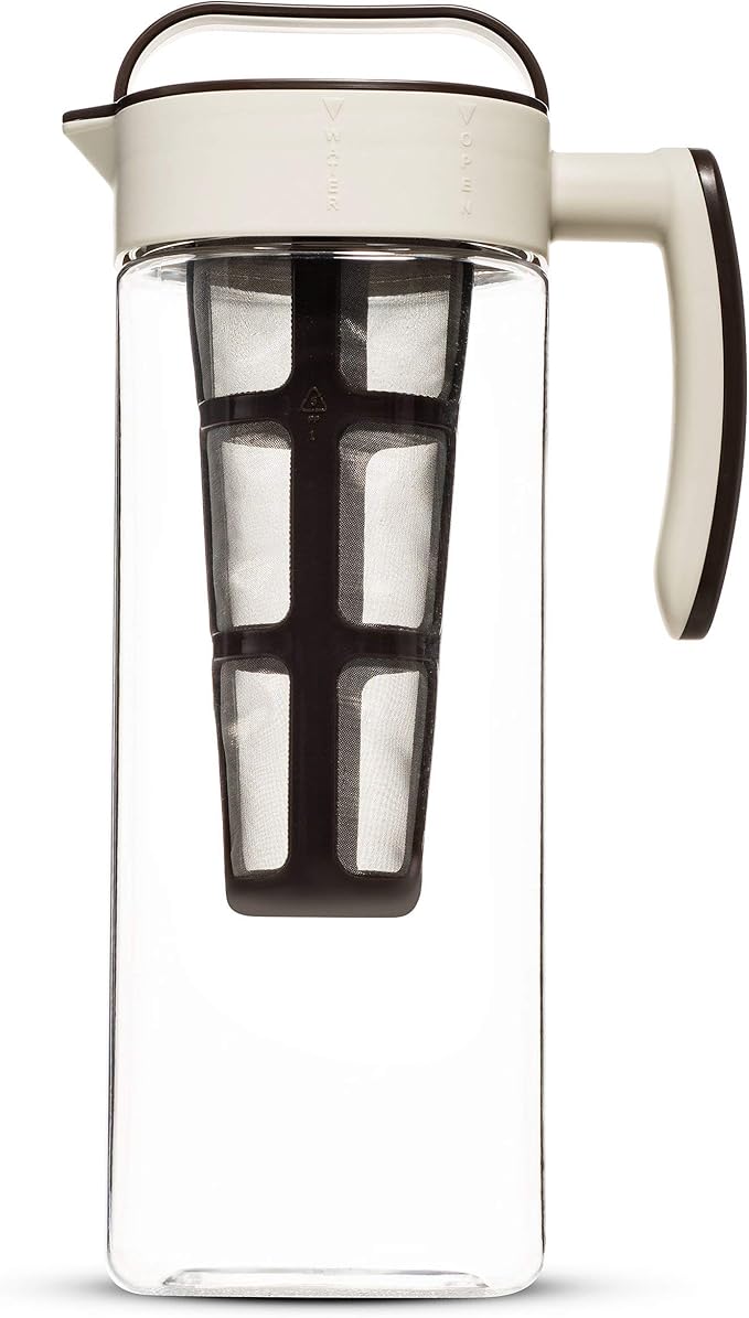 Komax Large Cold Brew Coffee Maker 2 quart (8 Cups) Tritan Pitcher - With Stainless Steel Mesh Infuser - Air Tight Seal, Space Saving Square Design For Concentrated Hot or Cold Beverages