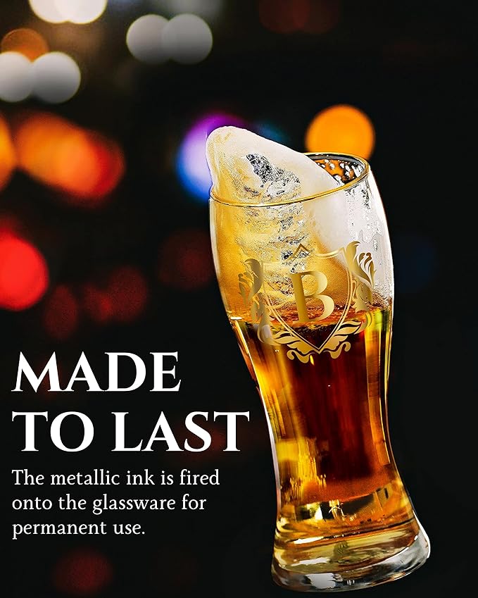 Personalized Beer Glass, Custom Alcohol Gifts for Beer Lovers, Unique Birthday, Christmas Gifts for Dad, Uncle, Husband, Boyfriend, with Initial C