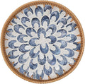 Round Rattan Tray for Home Decor 11.8 inch, Modern and Boho Decor Serving Tray with Mother of Pearl Inlay, Wicker Basket for Coffee Table, Hand Woven Decorative Tray Plates (Black)