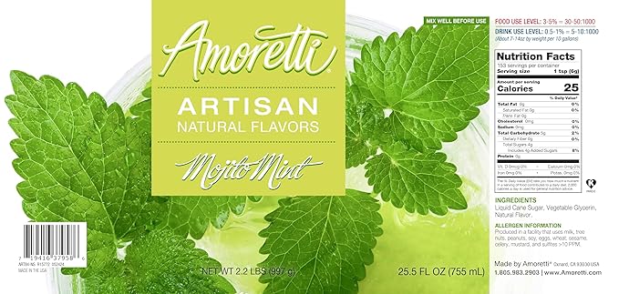 Amoretti - Natural Mojito Mint Artisan Flavor Paste, 8 oz, Perfect For Ice Cream, Beverages, Cakes, and more, Preservative Free, Vegan, Gluten Free, No Artificial Sweeteners, Highly Concentrated