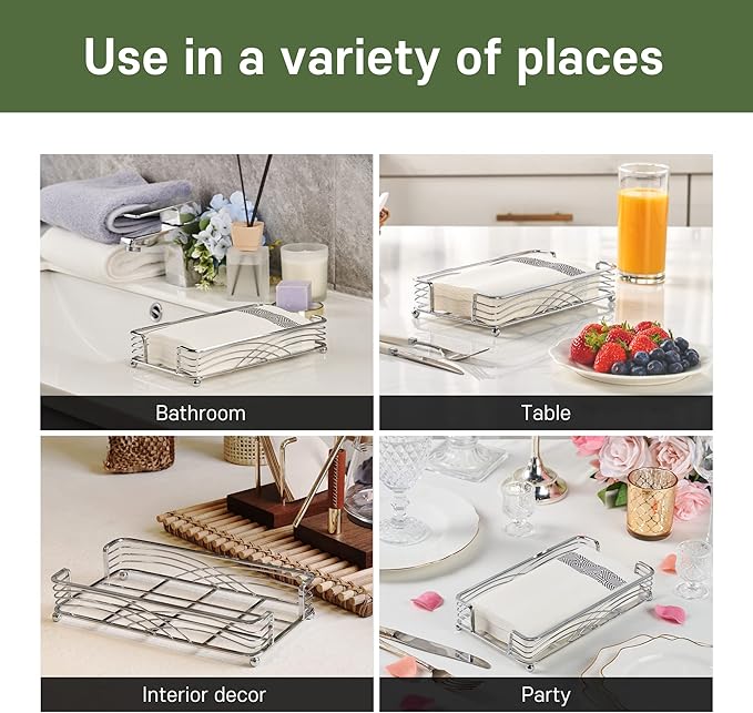 Silver Guest Towel Holder Tray for Bathroom – Countertop Napkin Organizer for Disposable Paper Towels, Elegant Hand Towel Rack for Powder Room, Modern Guest Bathroom Accessories
