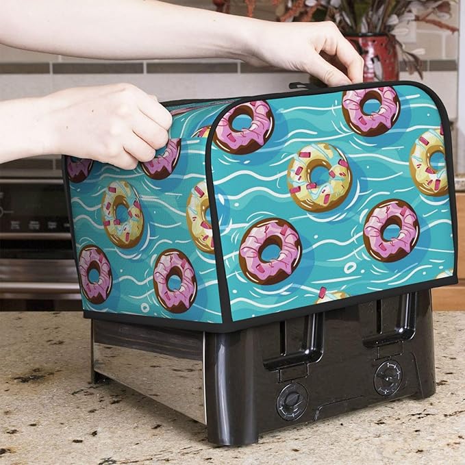 Cartoon Donut Pattern 4 Slice Toaster Cover Wide Slot Dustproof Bread Maker Cover Fingerprint Bakeware Protection Kitchen Appliance Cover Toaster Bag