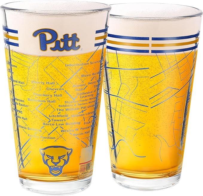 Greenline Goods – University of Pittsburgh Panthers College Pint Beer Glasses (Set of 2), 16 oz – Full-Color Logo + Campus Map