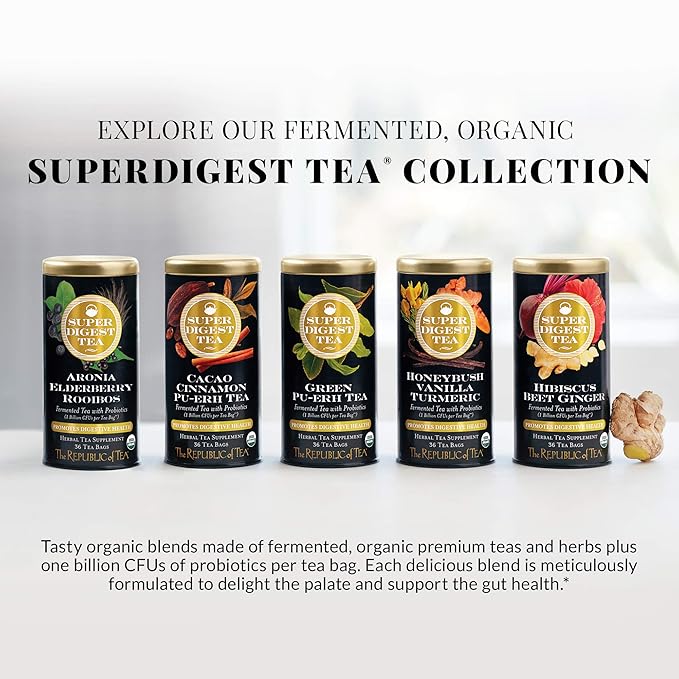 The Republic of Tea Organic Green Pu-erh SuperDigest Tea® | Probiotic Fermented Tea Bags (36 count)