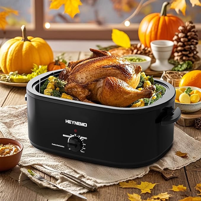 24 Quart Electric Roaster Oven with Visible & Self-Basting Lid, Large Turkey Roaster with Defrost Warm Function, Adjustable Temperature, Removable Pan Rack, Stainless Steel