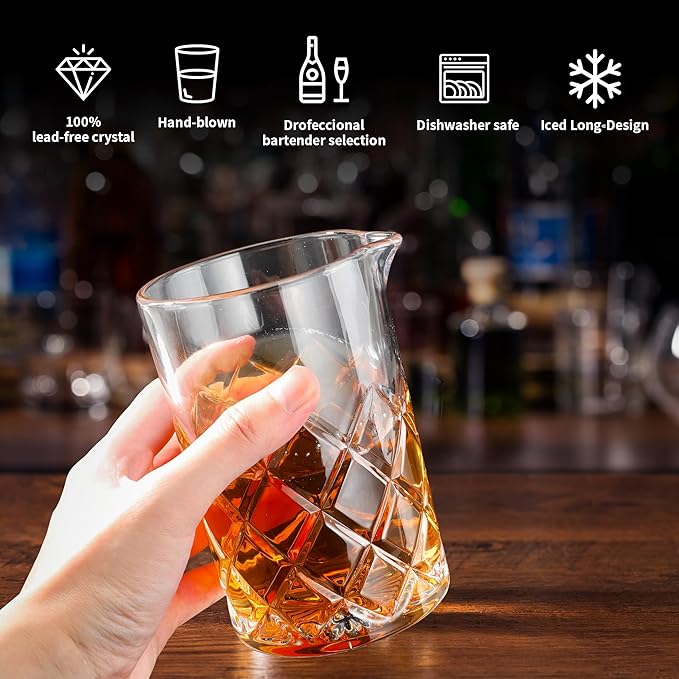 24 Oz Cocktail Mixing Glass Stirring Glasses for Whiskey Cocktail Mixing Shaker Glass Martini Old Fashioned Crystal Bar Set 700ml 2PCS