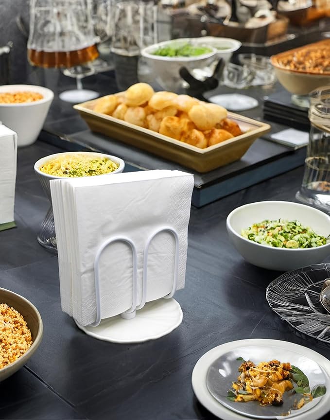 VROOMIUM Napkin Holder for Table, Effortless Cleaning Ceramic Base, 1 lb Weight, White Napkin Holders for Paper Napkins, Servilleteros para Mesas
