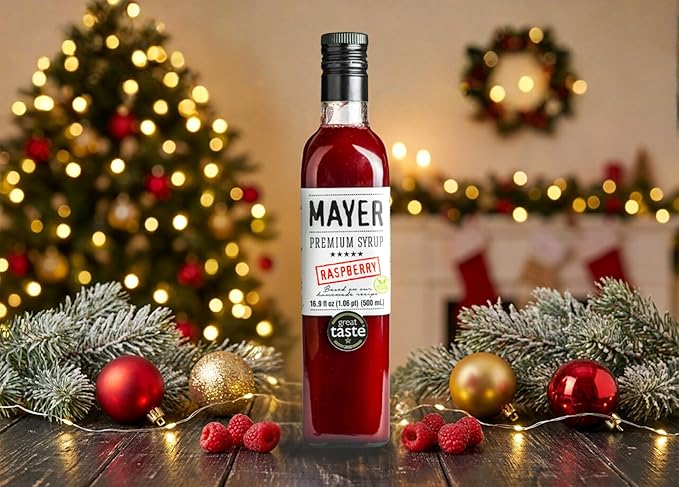 Mayer Hungarian Premium Raspberry Artisanal Syrup, Award-Winning, All-Natural, Vegan, Gluten-Free, With 100% Real Fruits, Perfect Coffee Syrup & Cocktail Syrup, No Artificial Additives (1 Pack)