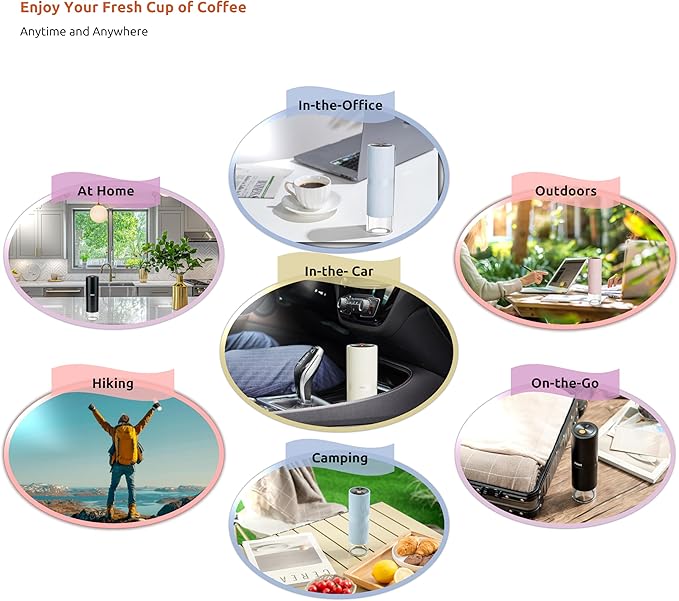 Portable Electric Coffee Grinder, Rechargeable Handheld Grinder with Stainless Steel Conical Burr, Adjustable Grind Settings, for Espresso, Moka, Pour Over, French Press, Cold Brew, Blushy