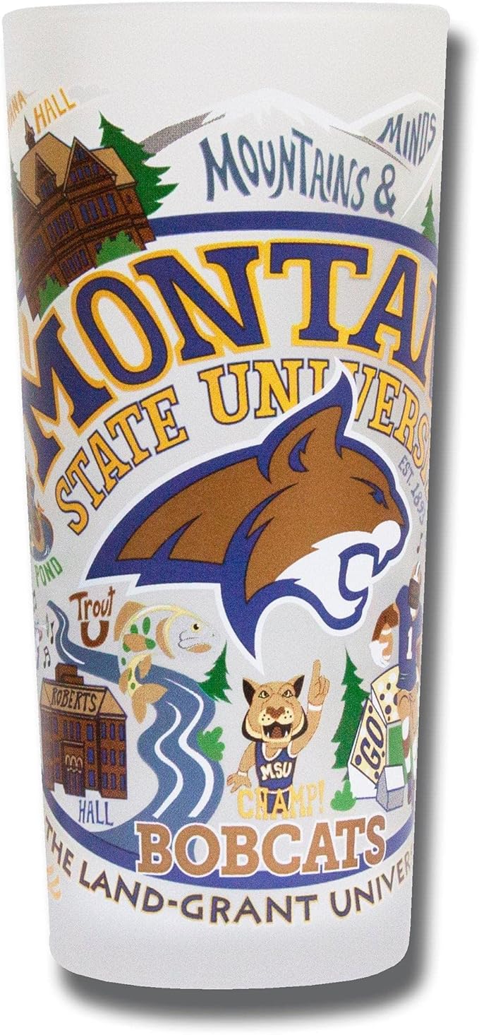 Catstudio Drinking Glass, Montana State University Glass Cup for Kitchen, 15oz Dishwasher Safe Tumbler for MSU Alumni