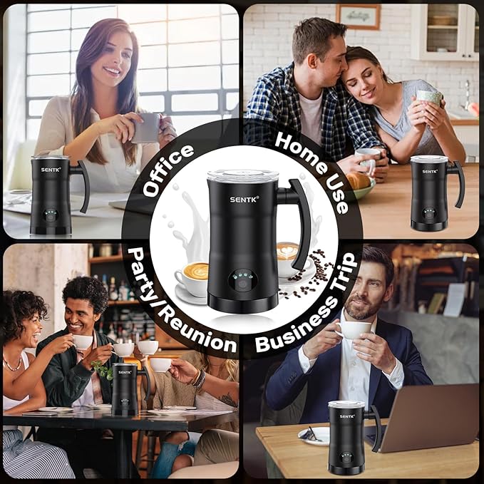 Sentk Milk Frother - 4-in-1 Electric Milk Steamer, 12.3oz/350ml Automatic Hot and Cold Foam Maker and Milk Warmer with Auto Shut-Off, Milk Frother and Steamer for Coffee, Latte, Cappuccino, Matcha