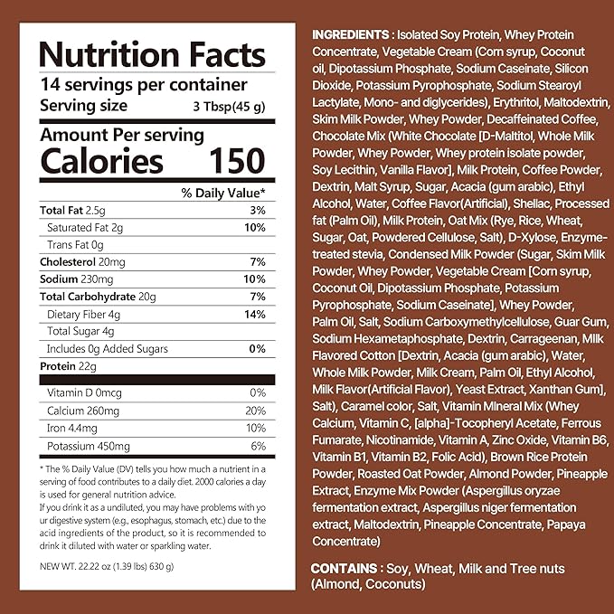 Dolce Latte Protein Shake, With Crunchy Protein Balls, Protein Smoothie Powder - 20g Protein, Low Sugar, Keto-Friendly Meal Replacement Shake, 22.22oz, 14 Servings, 14 Servings (1 X 22.22oz)