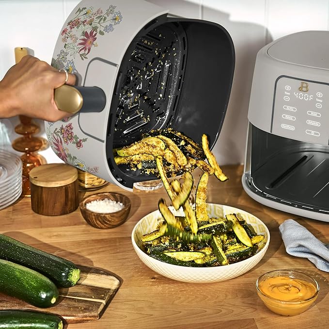 Beautiful 6 Qt Air Fryer with TurboCrisp Technology, AllGood Ceramic Nonstick Coating - Roast, Reheat and dehydrator, kitchen appliances by Drew Barrymore (Wildflower Porcini Taupe)